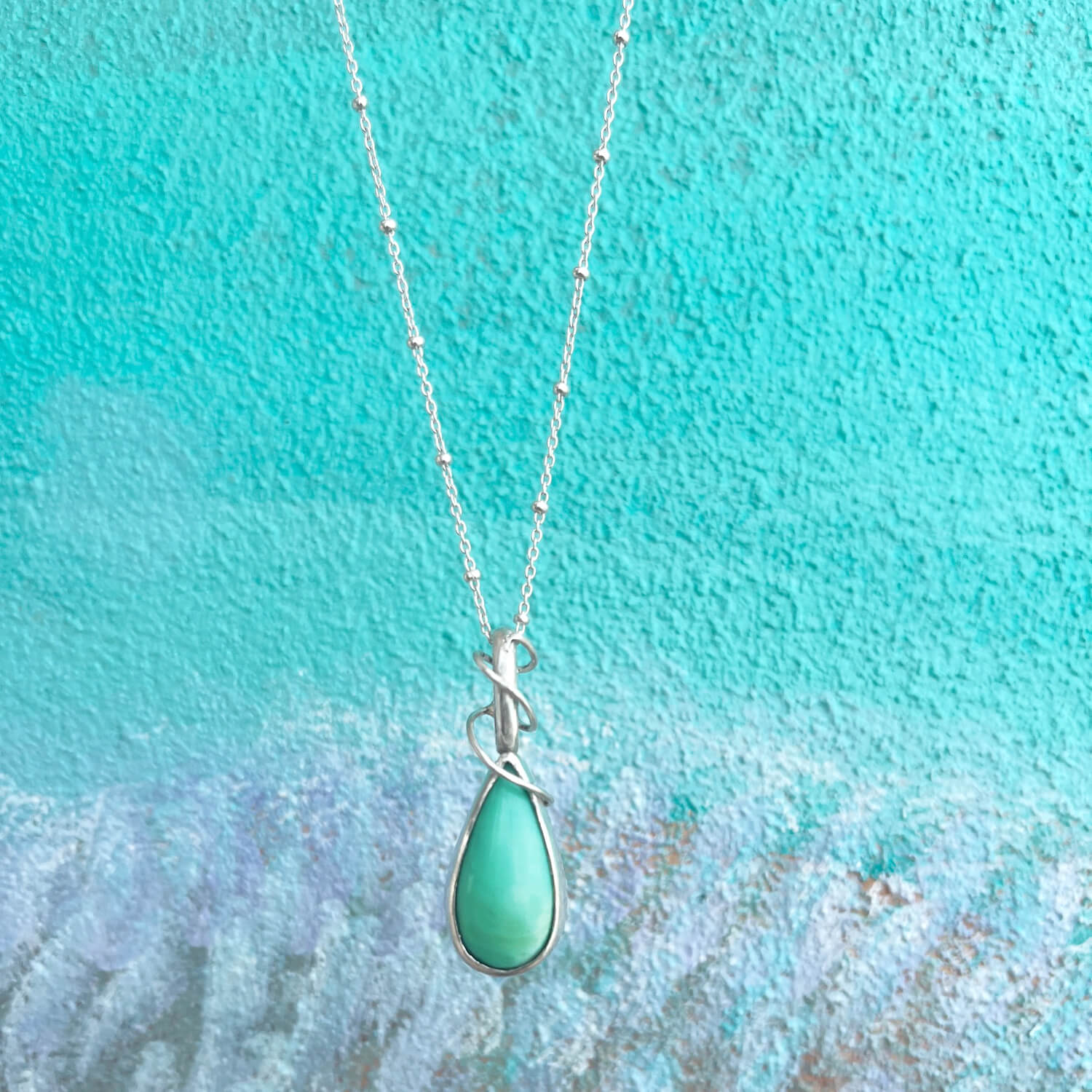 Aqua Droplet Pendant with Satellite Chain