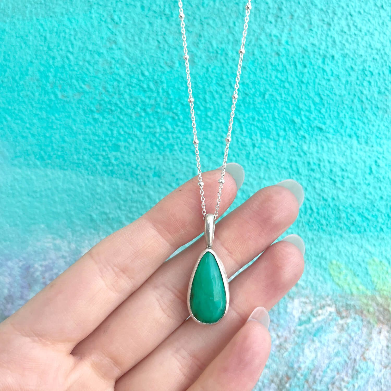 Green Droplet Pendant with Satellite Chain