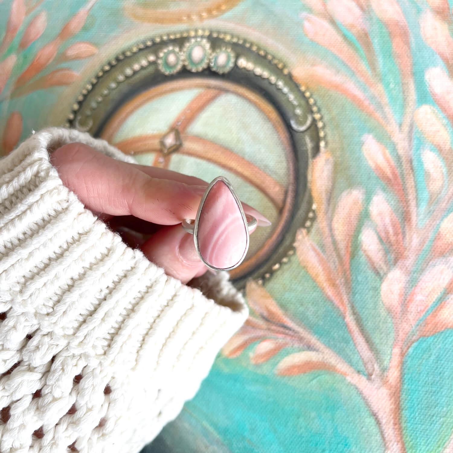 Pink Opal Droplet Ring
