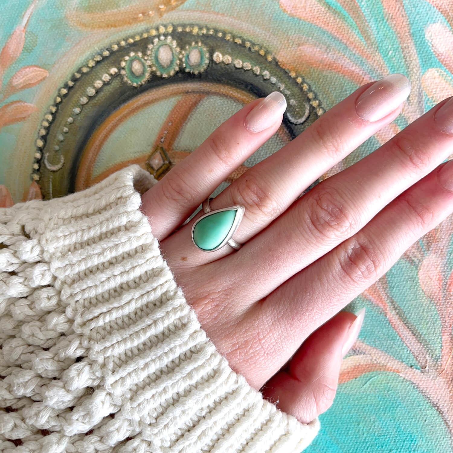Small Aqua Droplet Ring